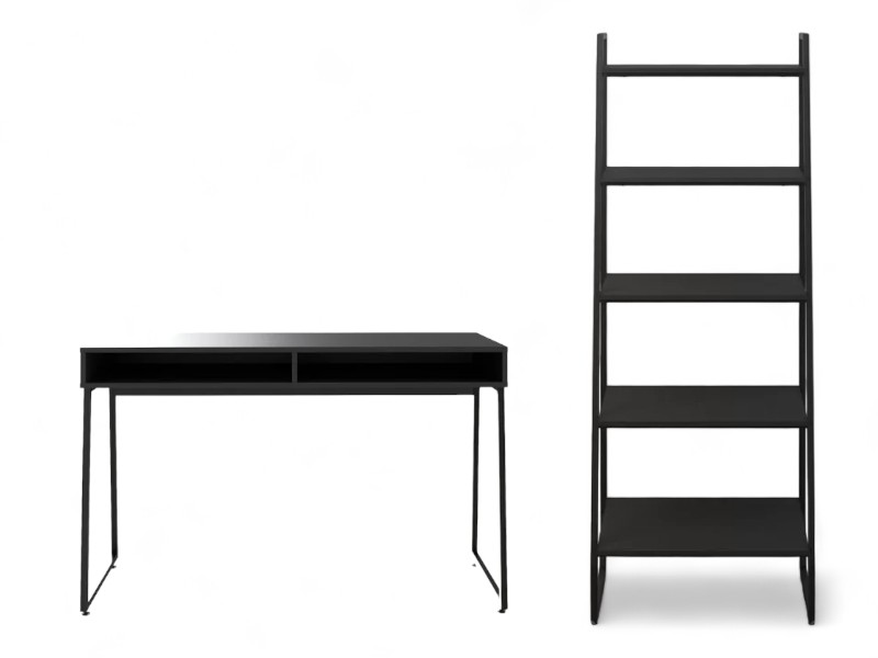 Conjunto Home Office 2 Peças com Escrivaninha e Estante Industrial Concept - Preto