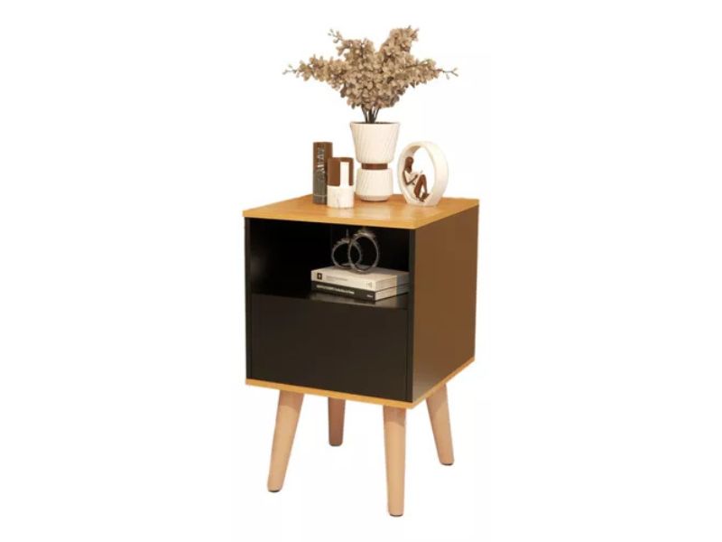 Mesa de Cabeceira Retrô VHS - Preto/Freijó